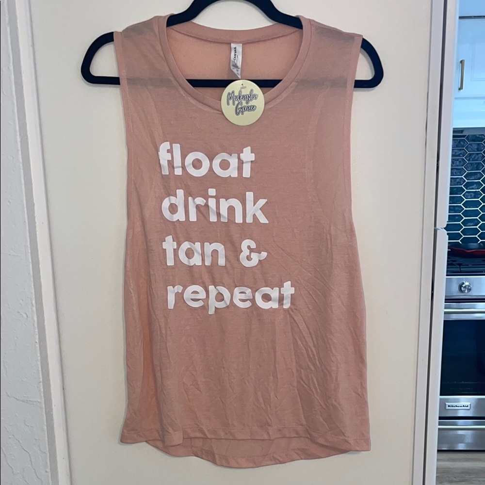 NWT Makayla Grace Float, Drink, Tan & Repeat Women's Peach Pink Tank Top ~ M